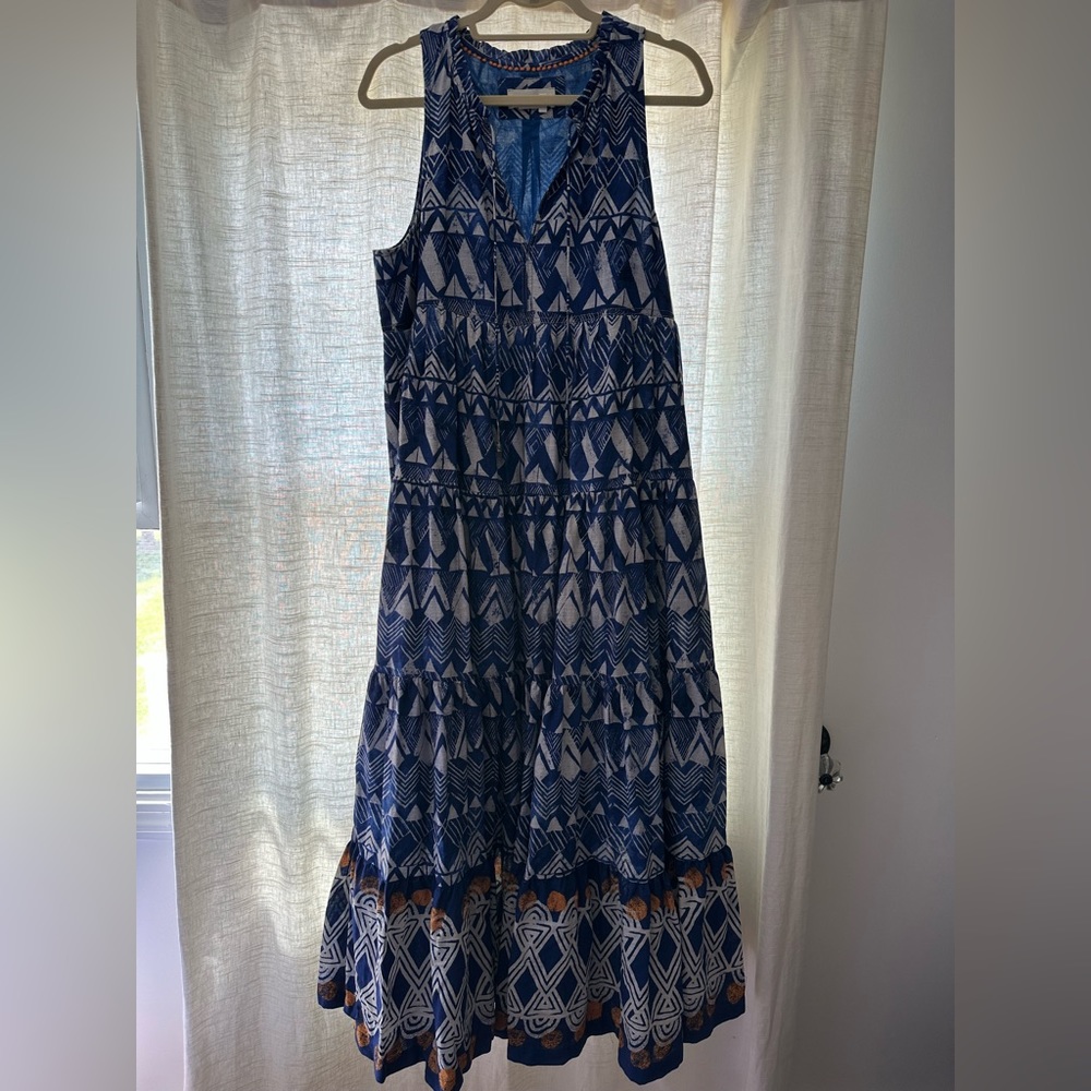 Anthropologie Tiered Abstract Maxi Dress; Blue Motif; Large